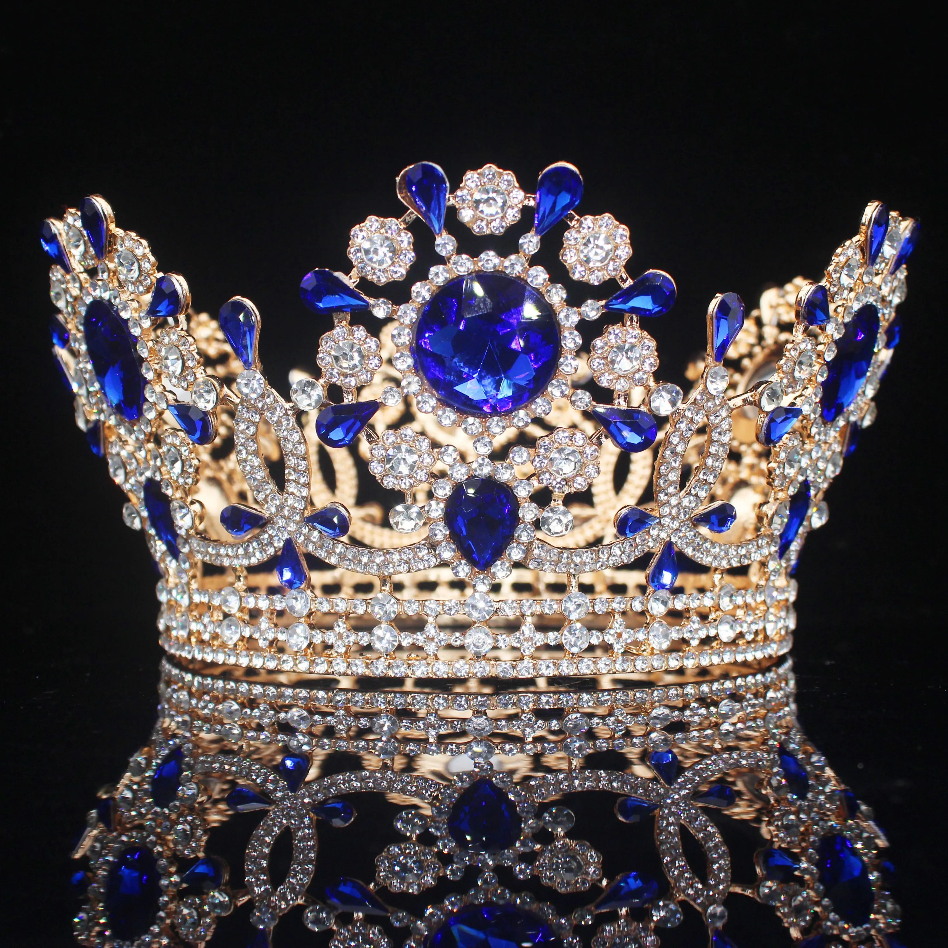 Royal Crystal King Queen Full Round Crown Colorful Crystal