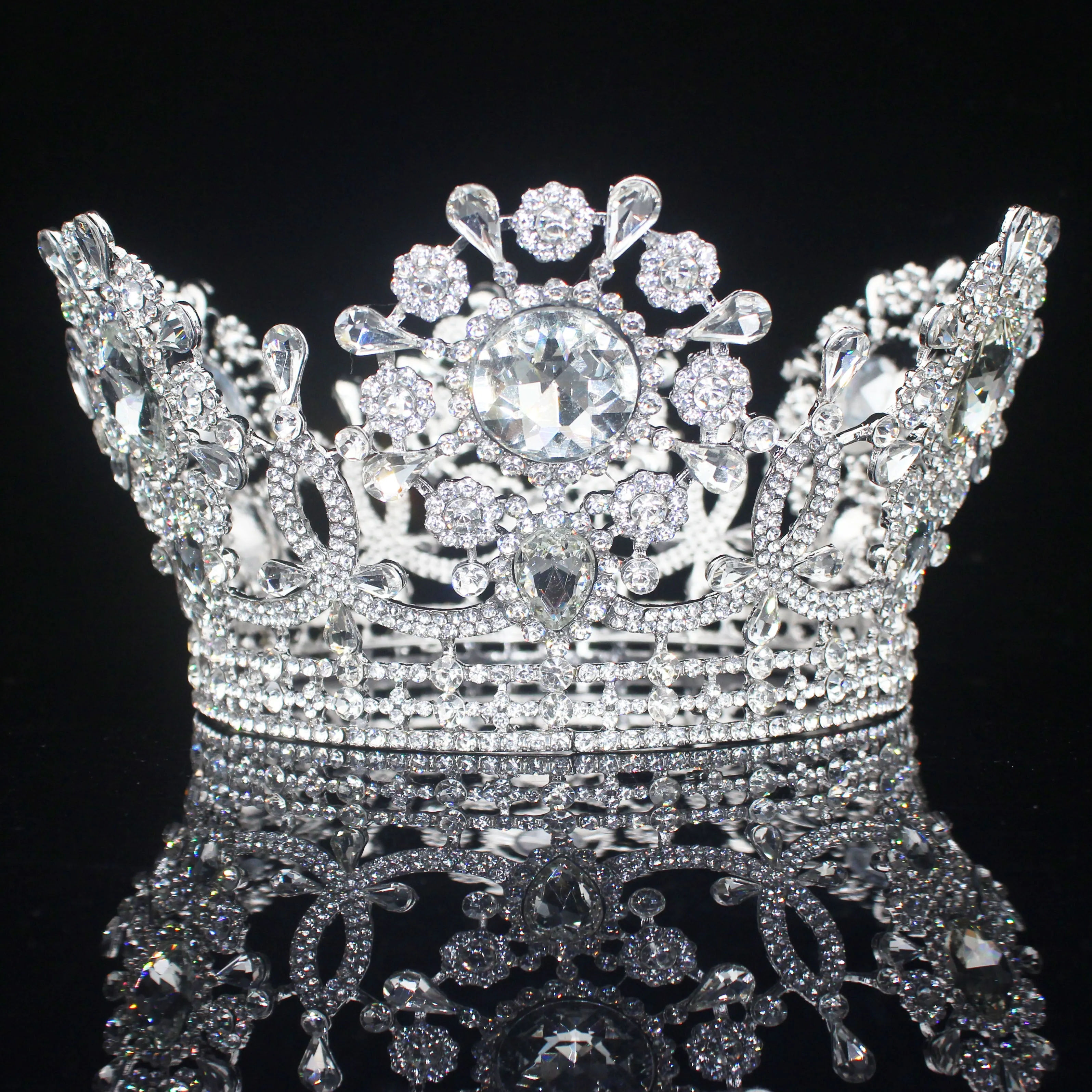 Royal Crystal King Queen Full Round Crown Colorful Crystal