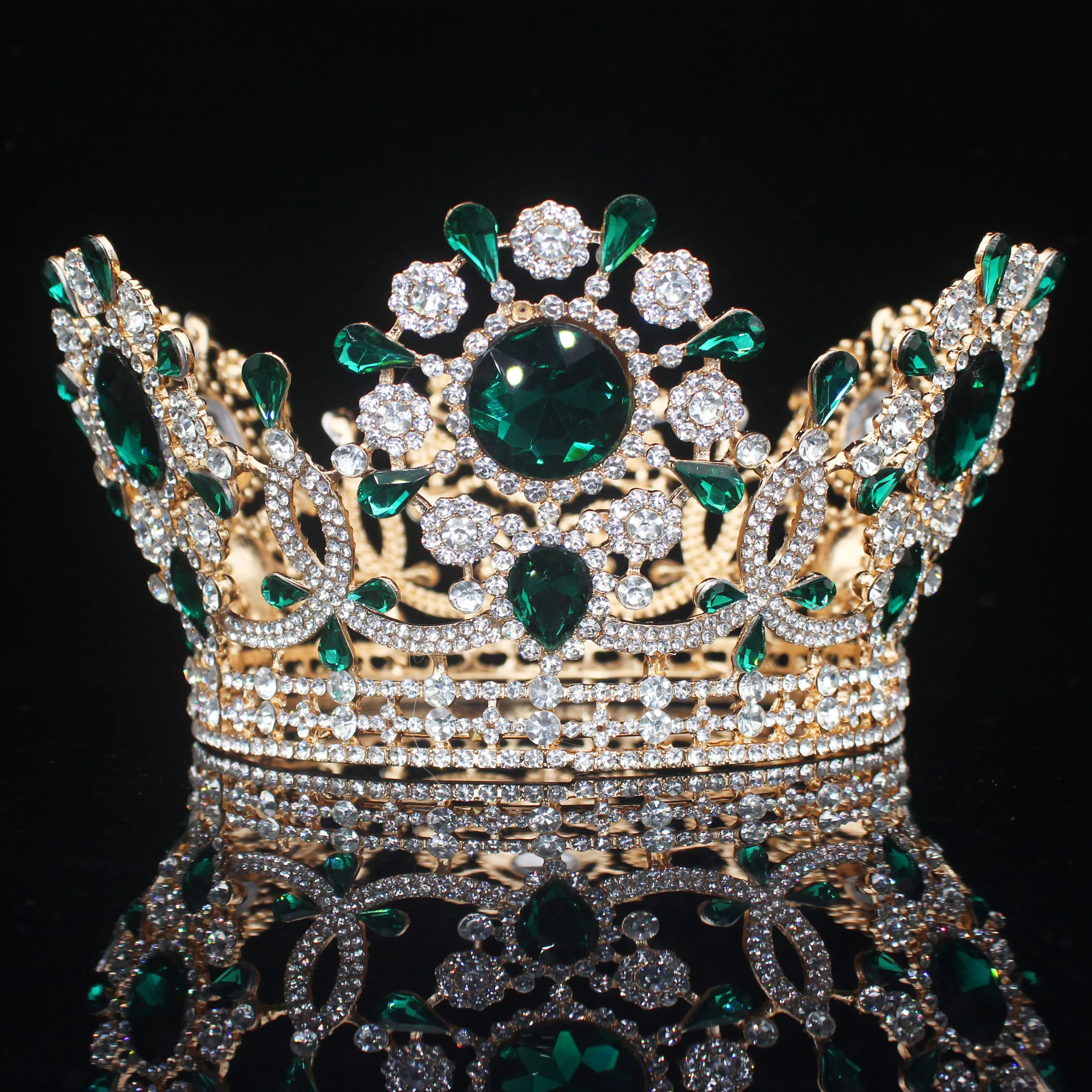 Royal Crystal King Queen Full Round Crown Colorful Crystal