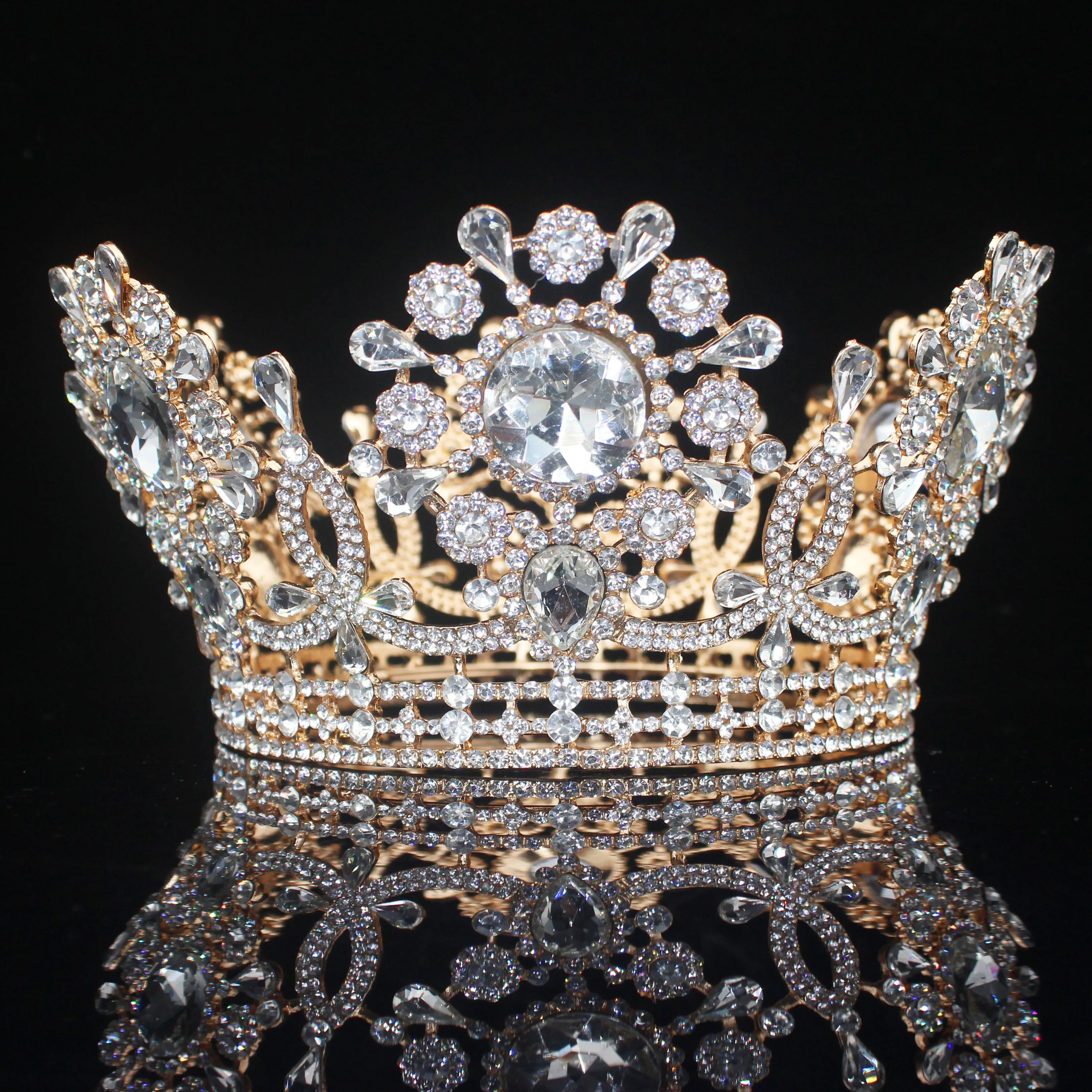 Royal Crystal King Queen Full Round Crown Colorful Crystal