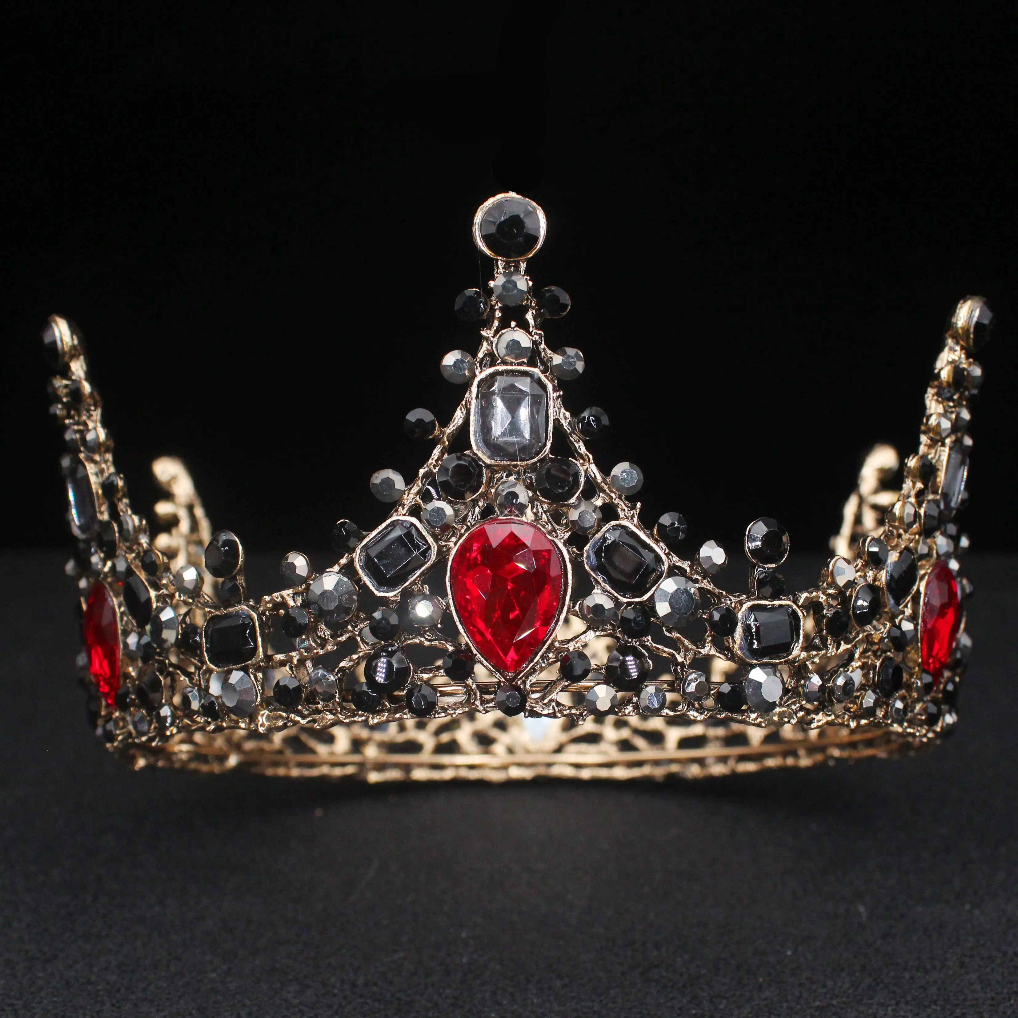 Royal Crystal King Queen Full Round Crown Colorful Crystal