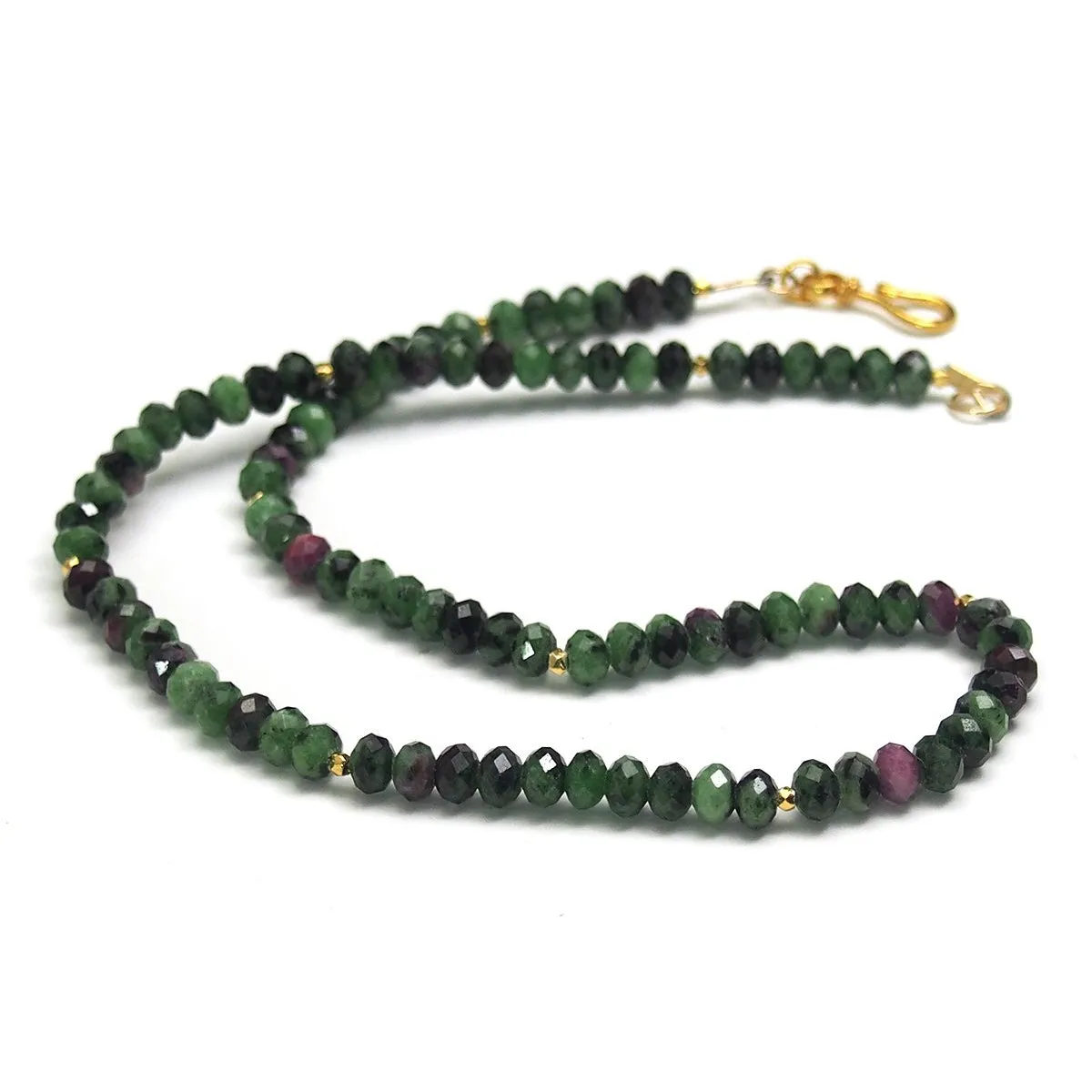 Ruby Zoisite Faceted Necklace with Gold Plated Hook Clasp