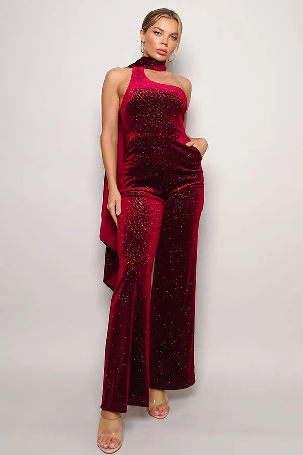 SCARF VELVET GLITTER JUMPSUIT