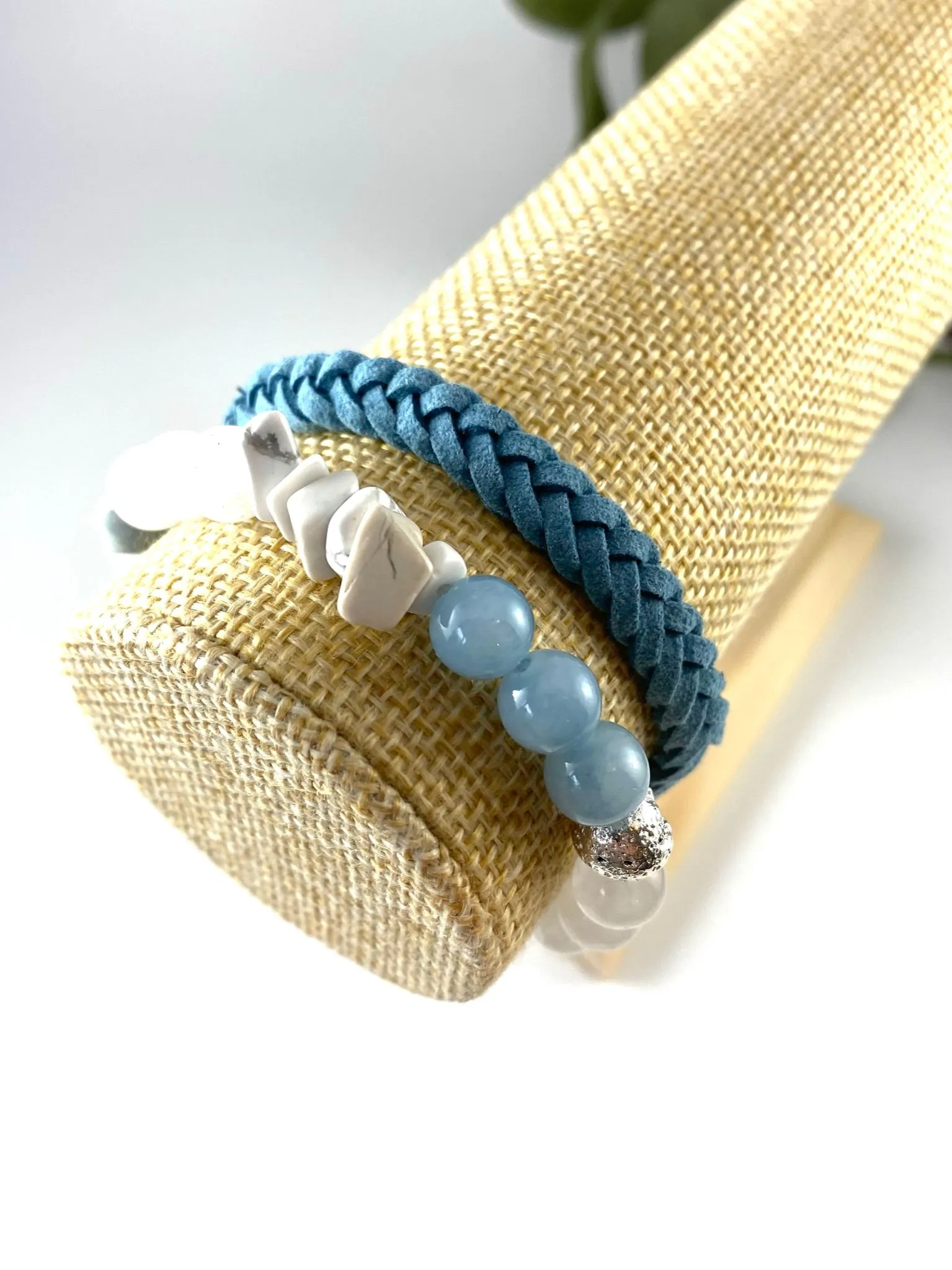 Sea Spray Jade, Howlite and Aquamarine Crystal Bracelet