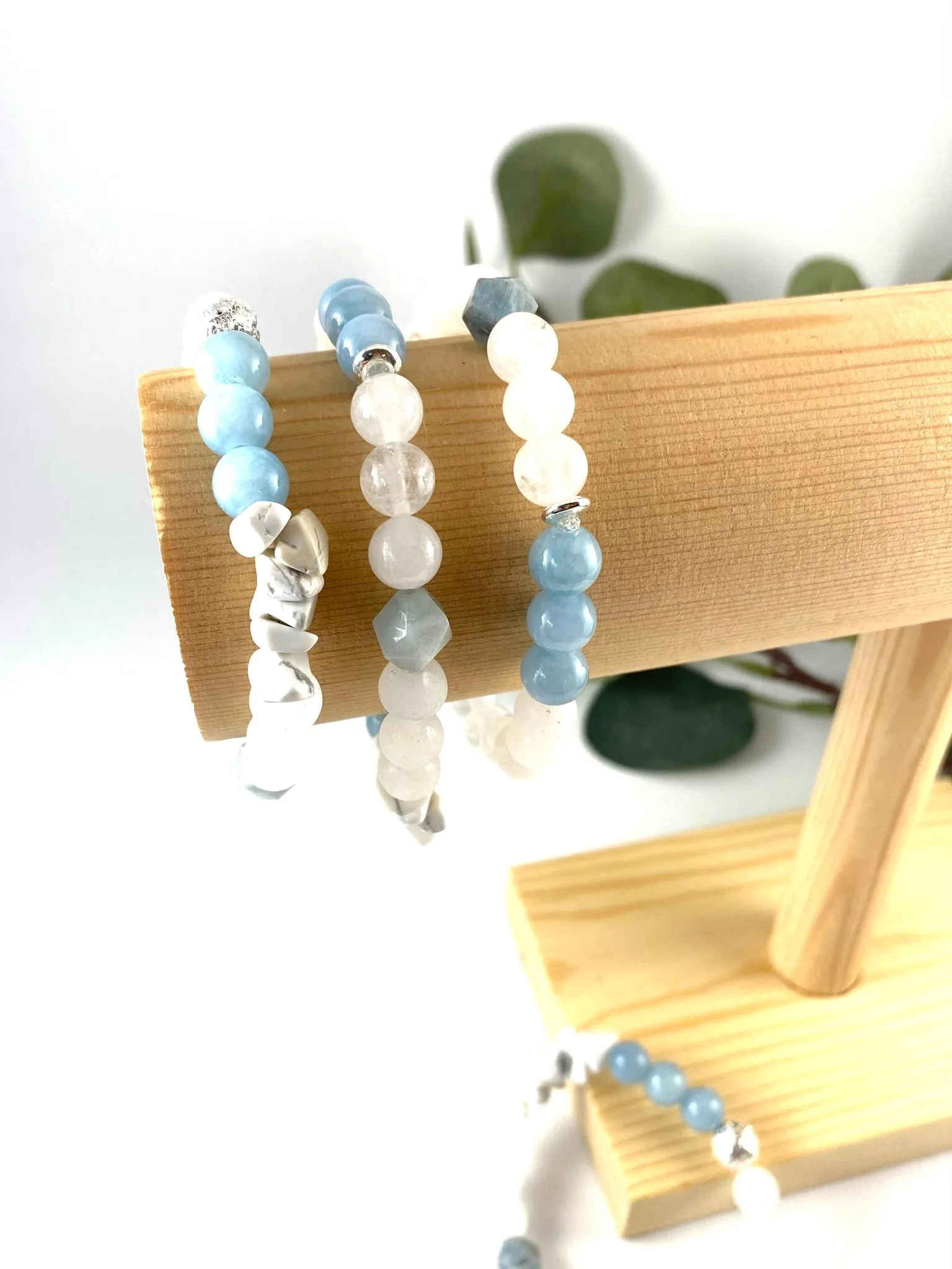 Sea Spray Jade, Howlite and Aquamarine Crystal Bracelet