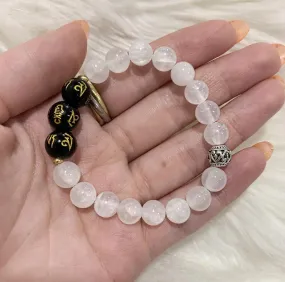 Selenite with Black Agate Mantra Beads Genuine Crystal Bracelet