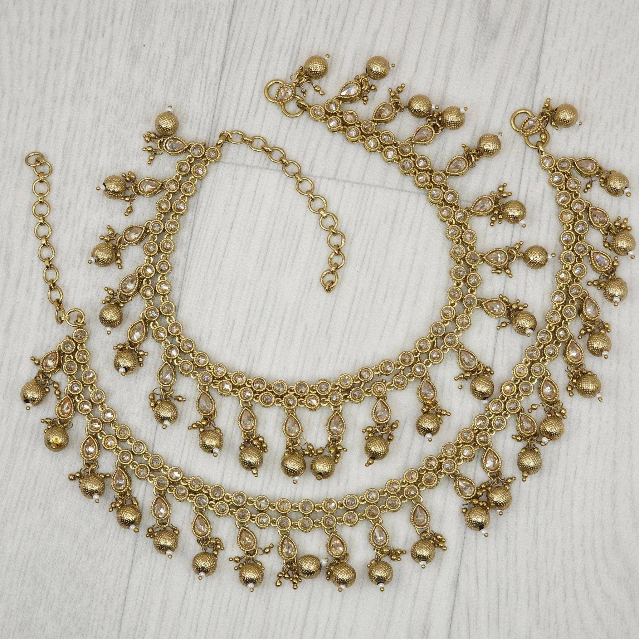 Shagun - Antique Gold Polki Statement Anklets | Jhanjara