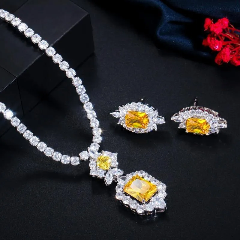 Shiny AAAA  Quality Cubic Zirconia Diamonds and Citrine Crystals Jewelry Set