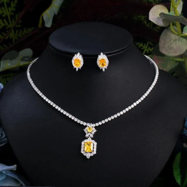 Shiny AAAA  Quality Cubic Zirconia Diamonds and Citrine Crystals Jewelry Set