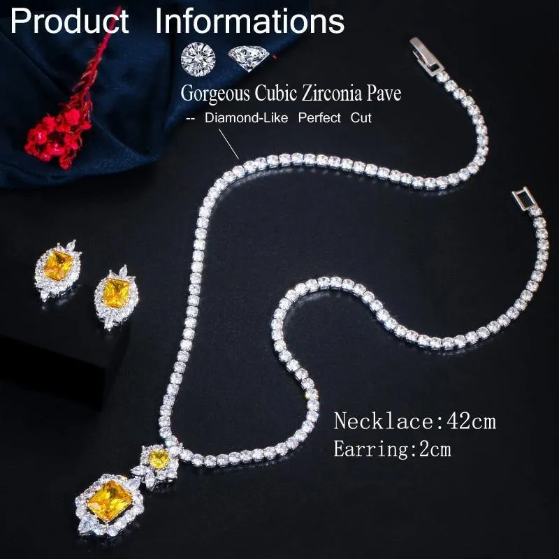 Shiny AAAA  Quality Cubic Zirconia Diamonds and Citrine Crystals Jewelry Set