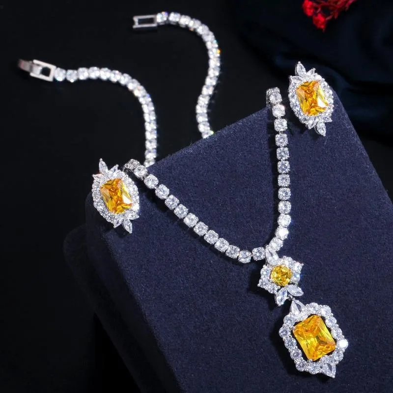 Shiny AAAA  Quality Cubic Zirconia Diamonds and Citrine Crystals Jewelry Set