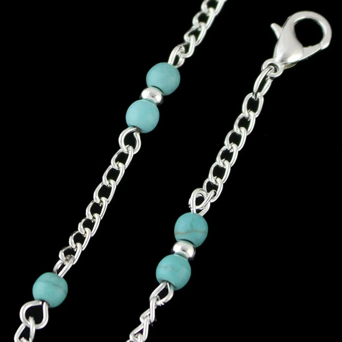 Silver Anklet with Turquiose Beads - Boho Style