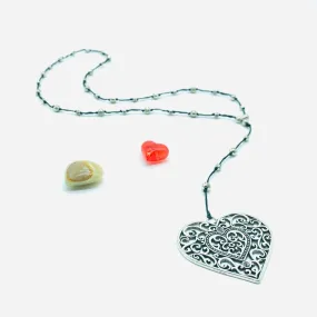 Silver Carved Heart Necklace Hand Made