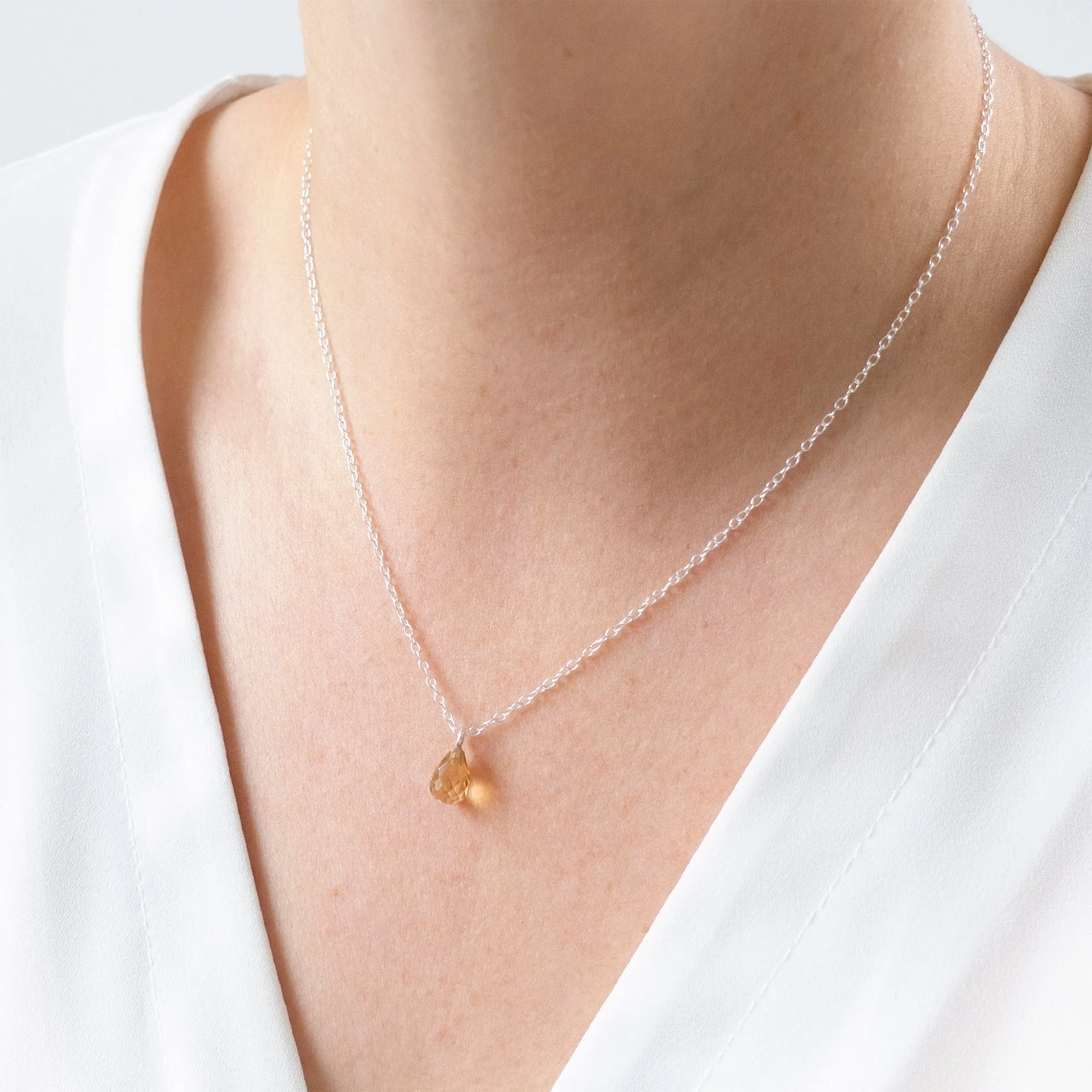 Silver Citrine Teardrop Necklace