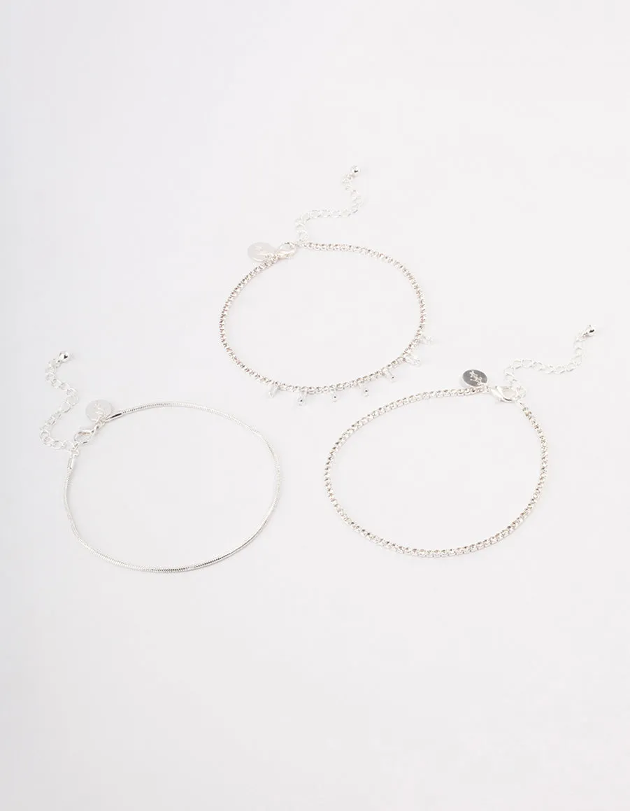 Silver Cupchain Baguette Anklet Pack