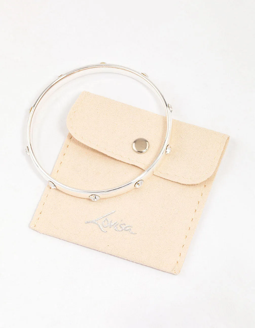 Silver Diamante Inlay Bangle & Polishing Set