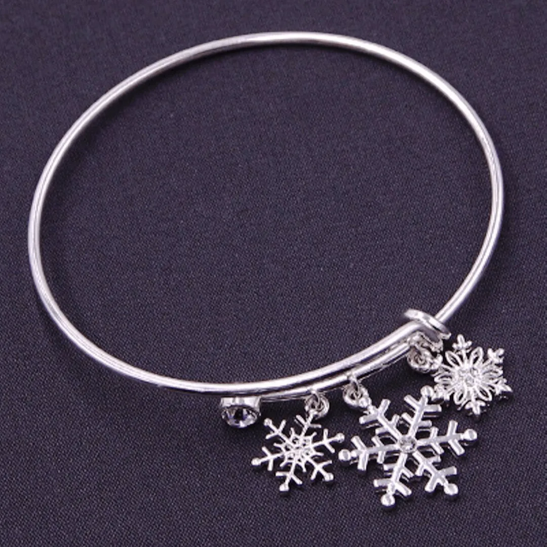 Silver Snowflake Bangle Christmas Bracelet