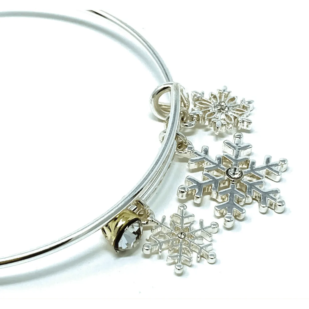 Silver Snowflake Bangle Christmas Bracelet