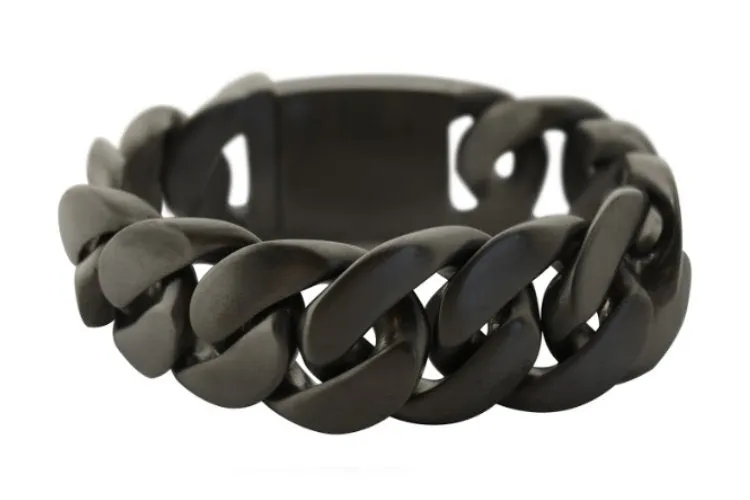 SK1820G Gunmetal Bracelet Stainless Steel 1" Wide BRUSHED Cuban Link