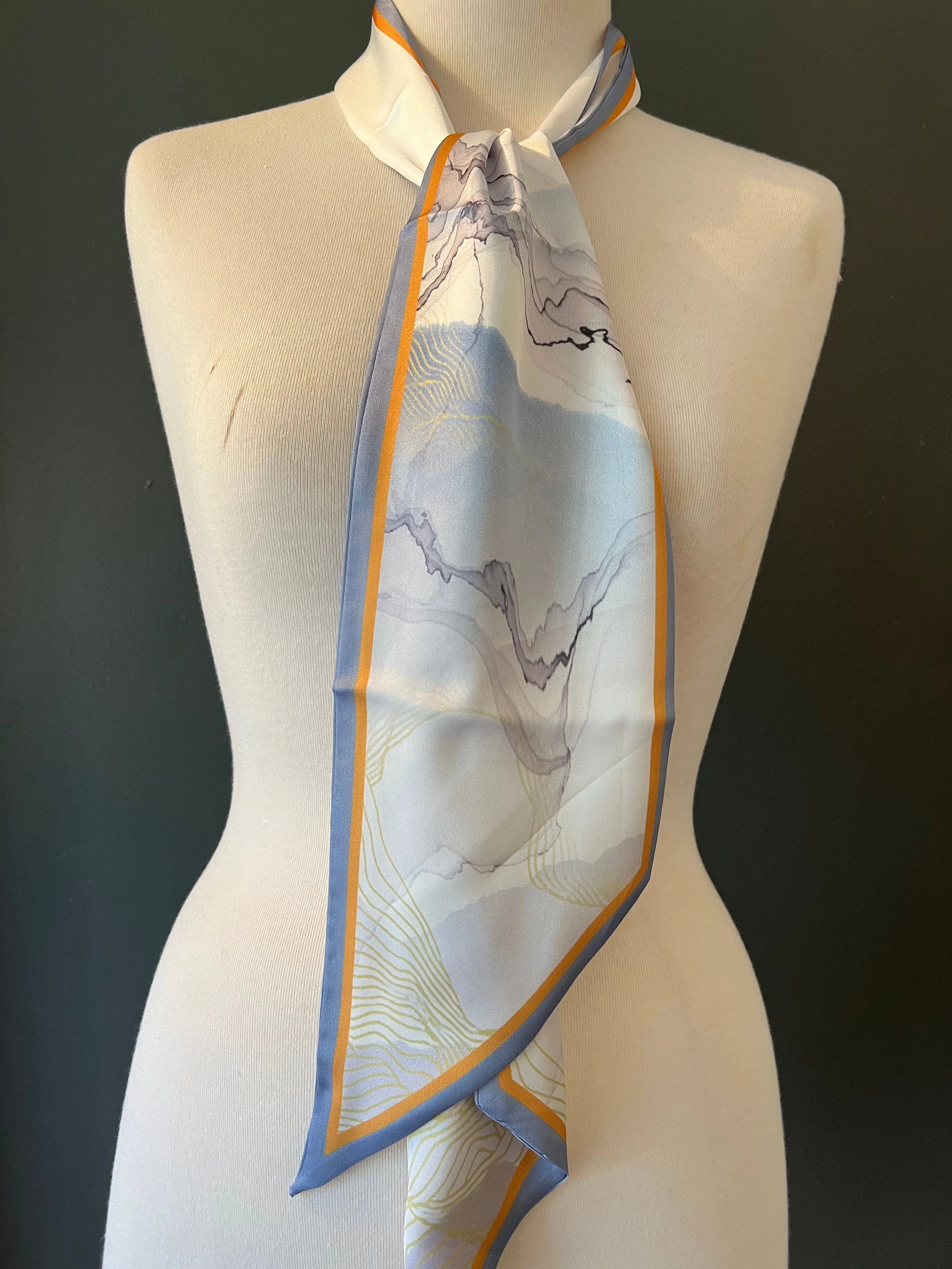 Skinny Scarf - Neck Scarf - Grey Blue Abstract Print