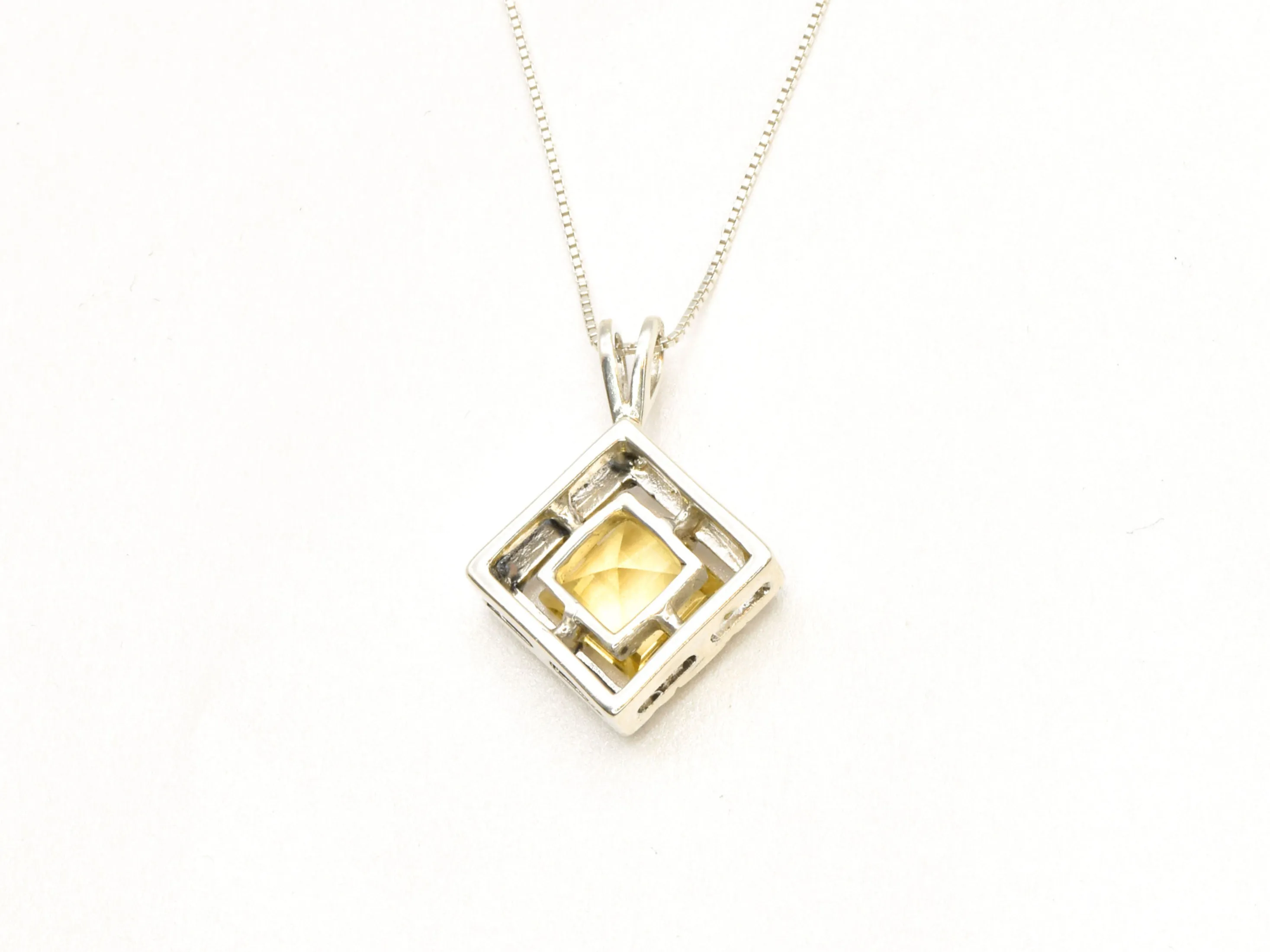 Square Citrine Pendant - Yellow Boho Necklace, October Birthstone Necklace