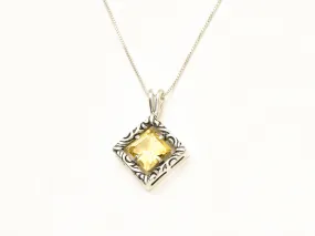 Square Citrine Pendant - Yellow Boho Necklace, October Birthstone Necklace