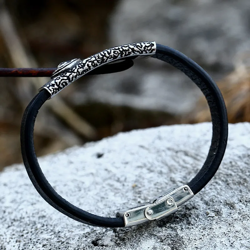 Stainless Steel Lion Head Men's Bracelet - Retro European & American Leather Fashion Jewelry