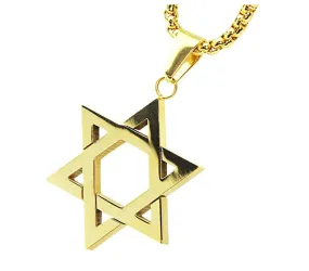 Star of David Necklace Jewish Star Chain Six Point Star Pendant Hebrew Israelite Israel Jewelry Gold Stainless Steel 24in.