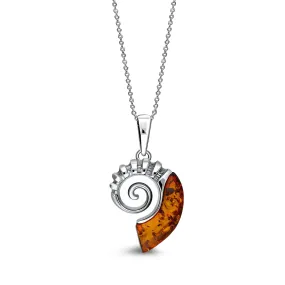 Sterling Silver Amber Ammonite Pendant