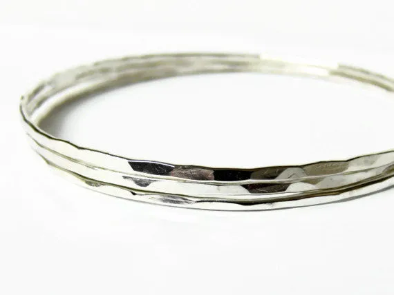 Sterling Silver Bangle Bracelets, Set of 3