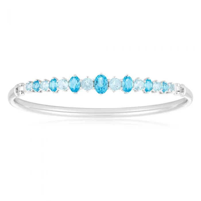 Sterling Silver Blue Topaz Bangle 65mm Diameter