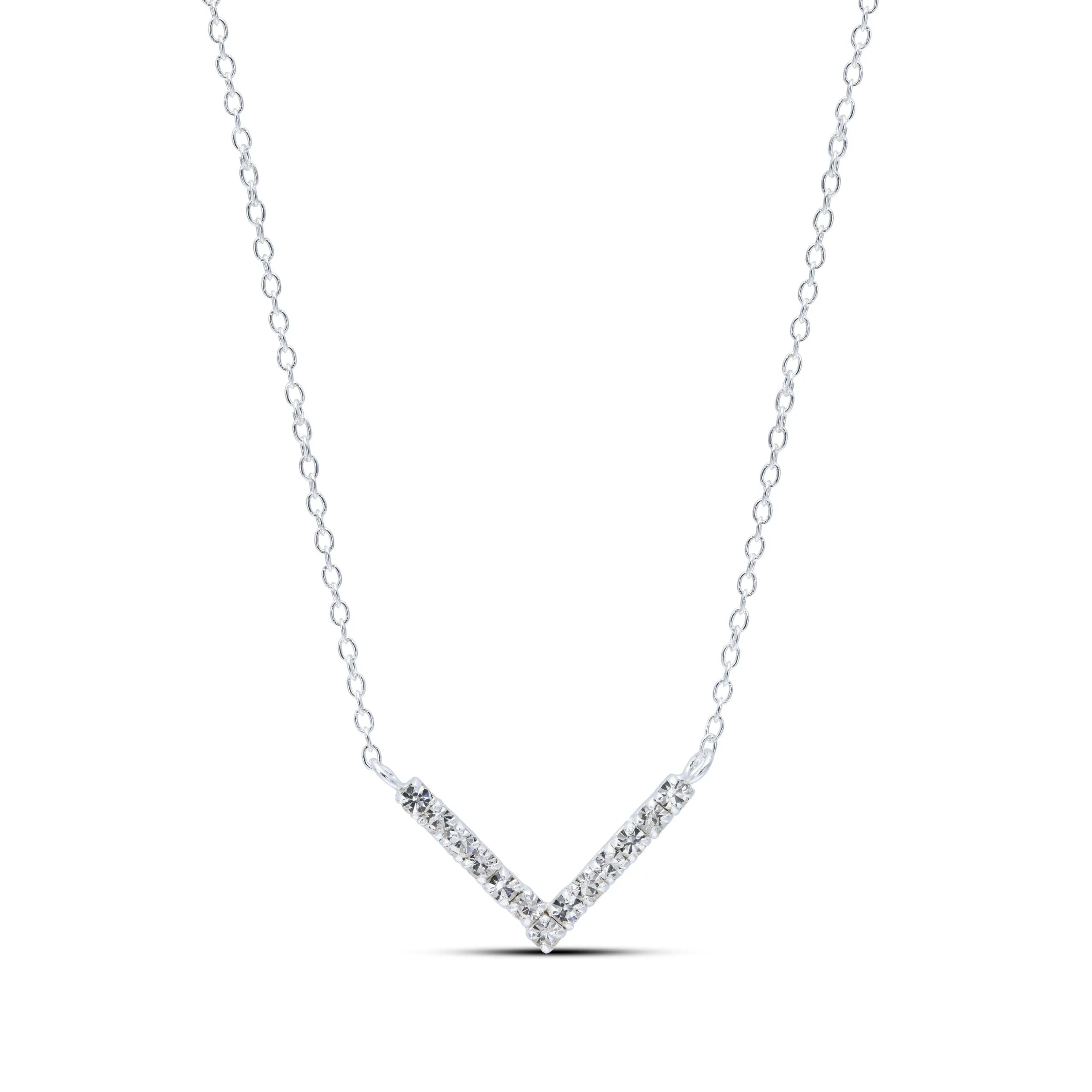 Sterling Silver Crystal V Necklace