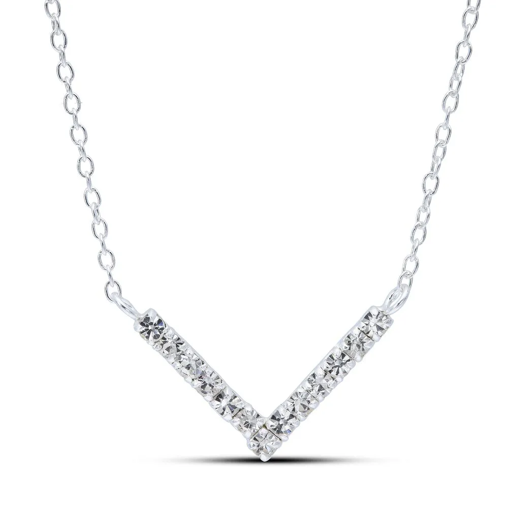 Sterling Silver Crystal V Necklace