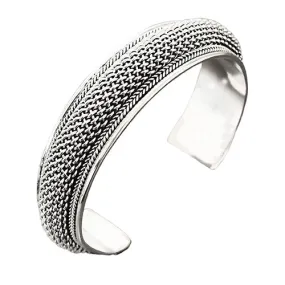 Sterling Silver Iconic Braided Bangle Bracelet For Men And Women