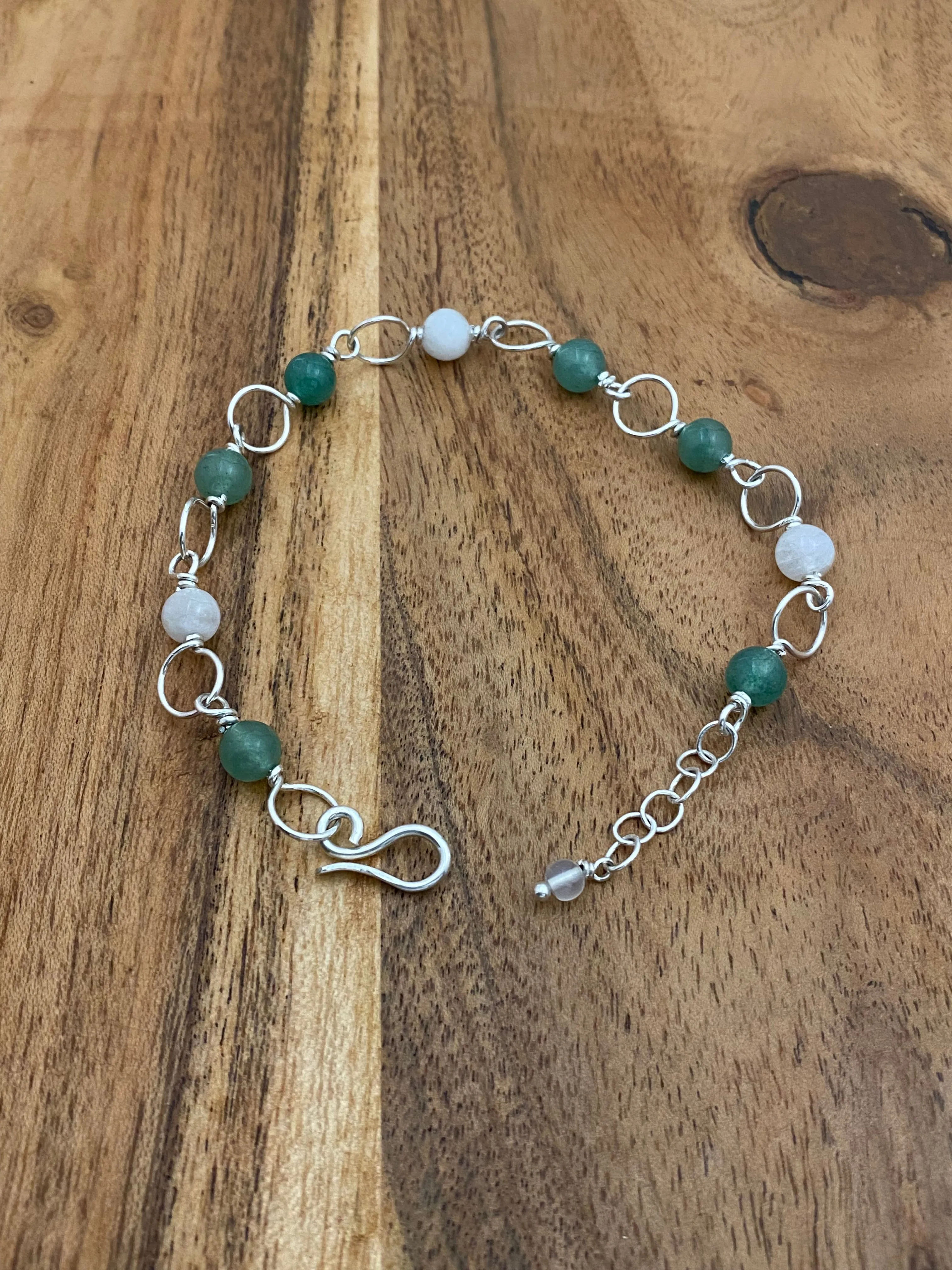 Sterling silver moonstone and aventurine bracelet