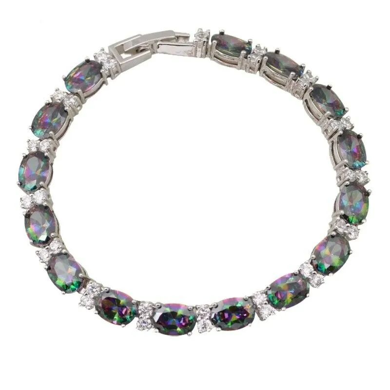 Sterling Silver Rainbow Mystic Topaz Tennis Bracelet