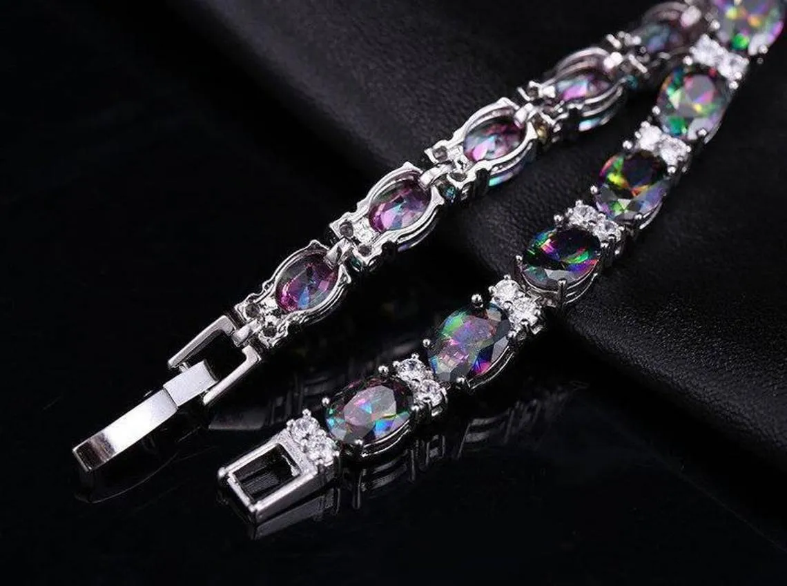 Sterling Silver Rainbow Mystic Topaz Tennis Bracelet