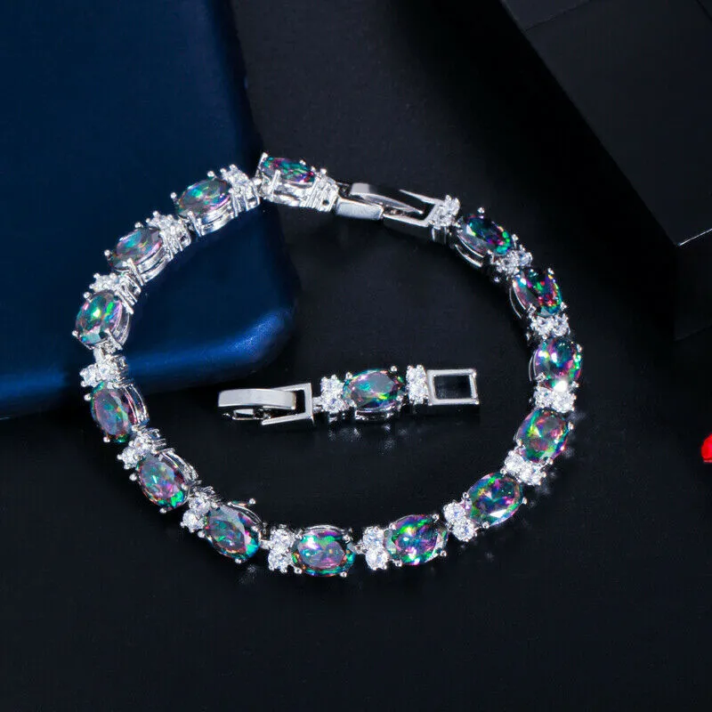 Sterling Silver Rainbow Mystic Topaz Tennis Bracelet