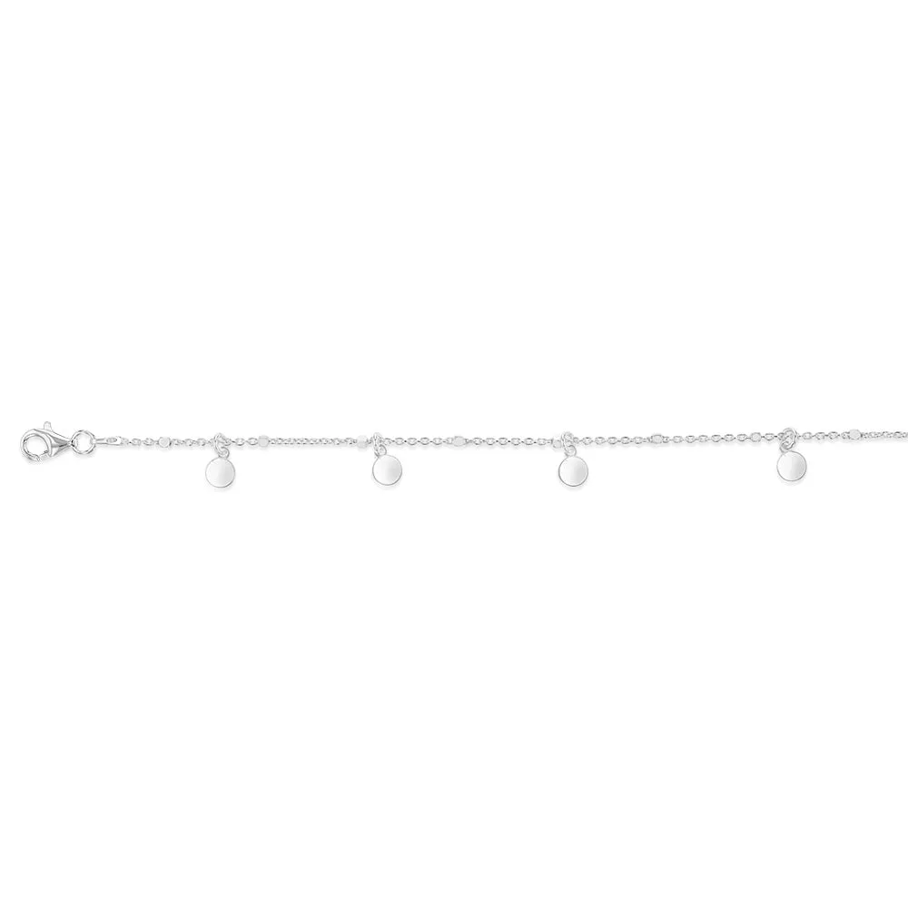 Sterling Silver Round Charm 27cm Anklet