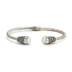 Sterling Silver Twisted "Segar Bangle" with Freshwater Pearls