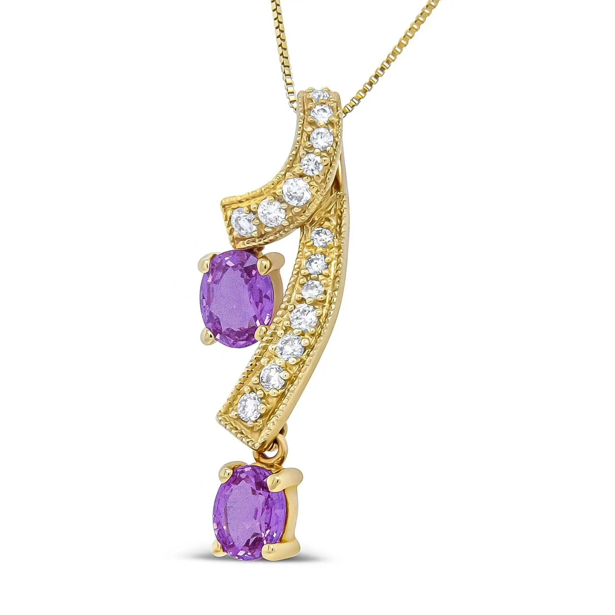 Stunning 14K Yellow Gold Oval Pendant Necklace with Natural Pink Sapphires and Sparkling Diamonds