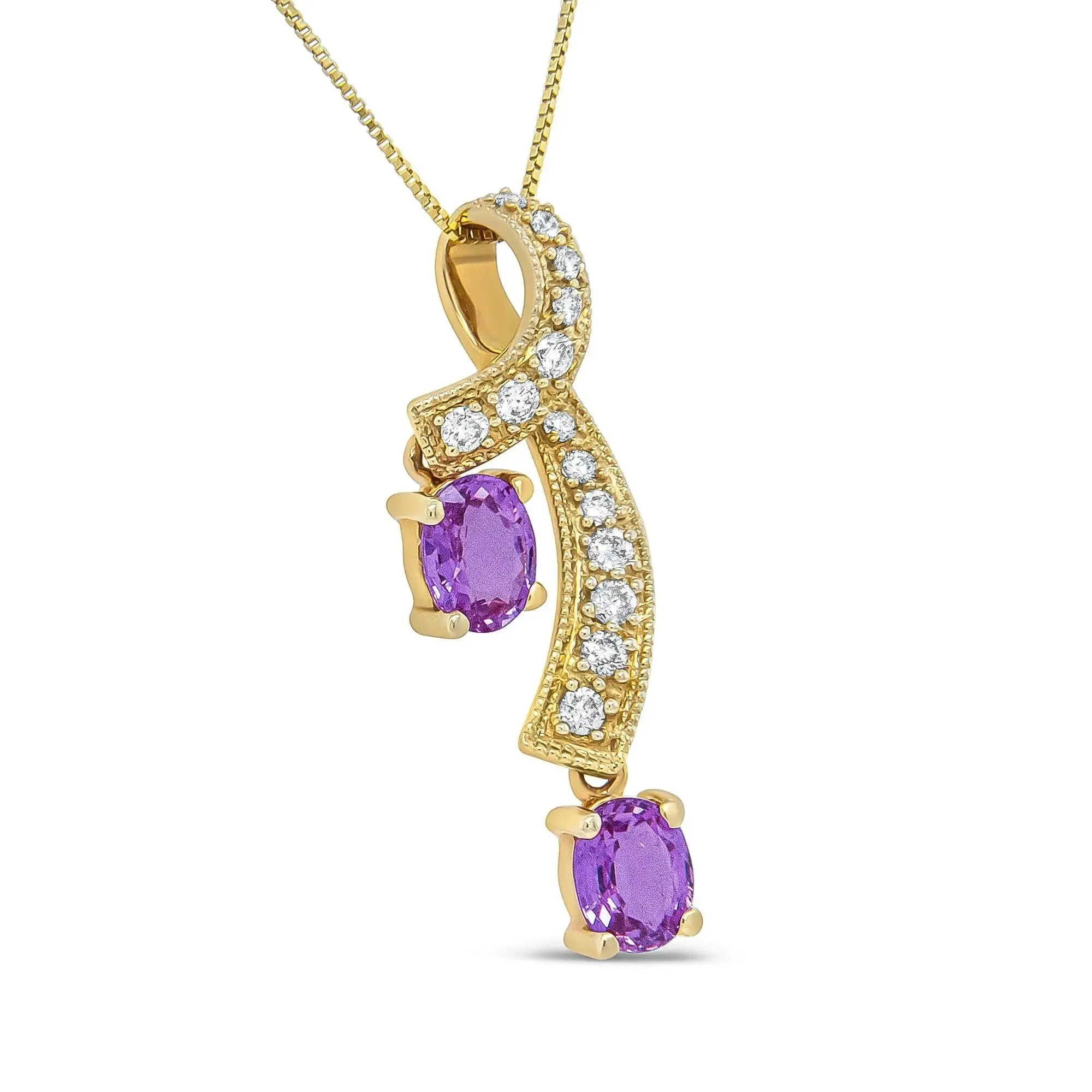 Stunning 14K Yellow Gold Oval Pendant Necklace with Natural Pink Sapphires and Sparkling Diamonds