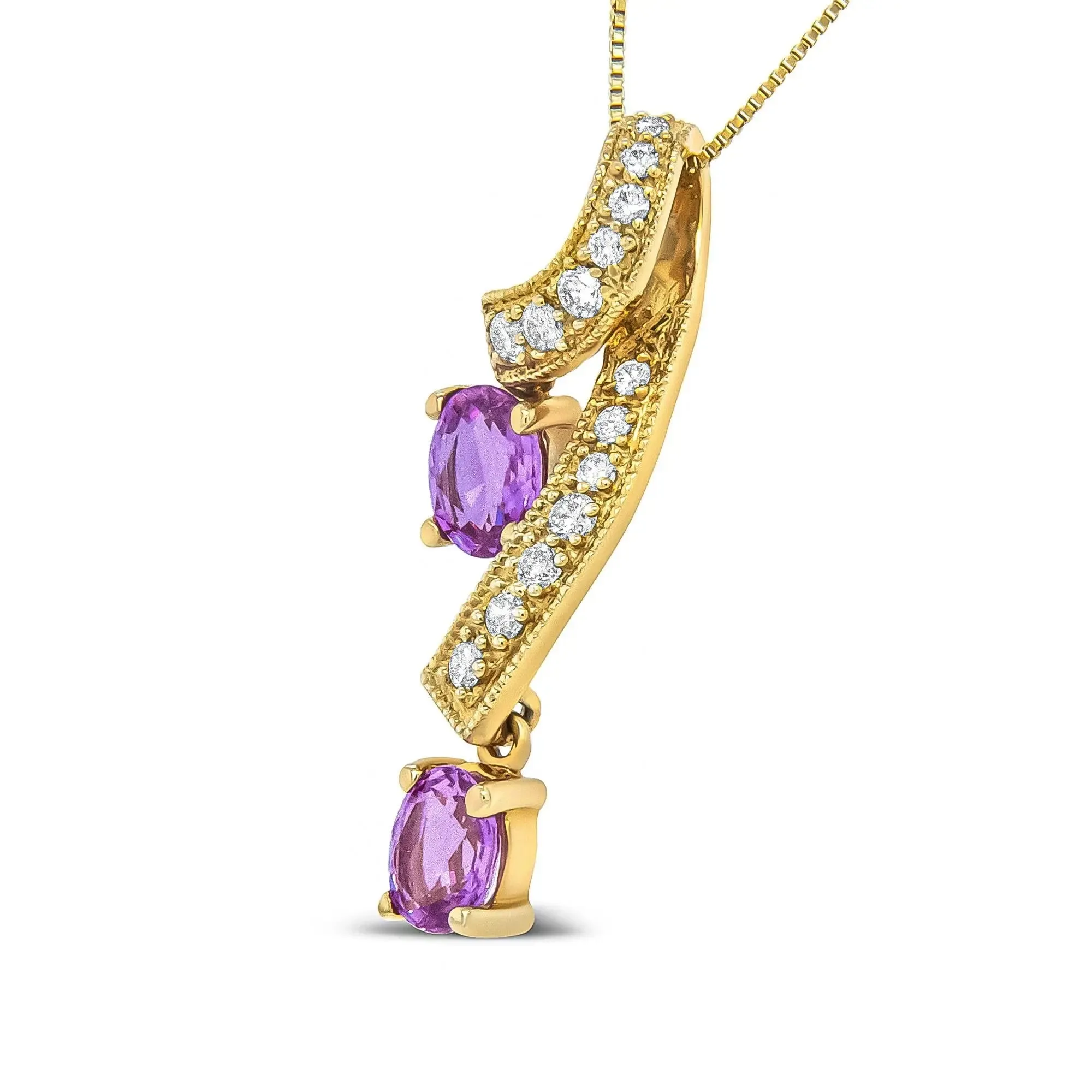 Stunning 14K Yellow Gold Oval Pendant Necklace with Natural Pink Sapphires and Sparkling Diamonds