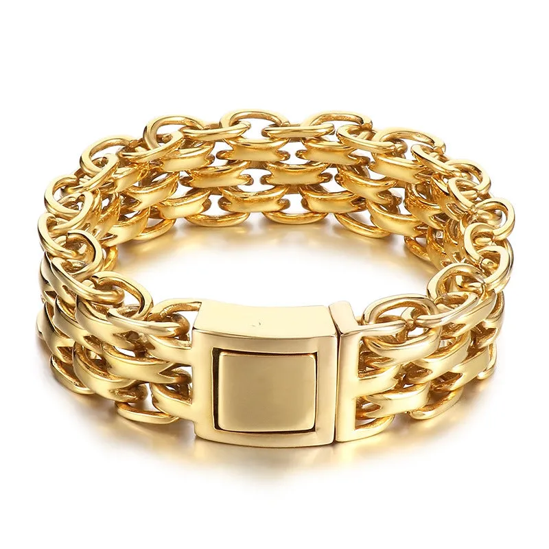 Stylish Hip-Hop-Inspired Double-Layer O-Chain Stainless Steel Men's Bracelet with Gold Plating