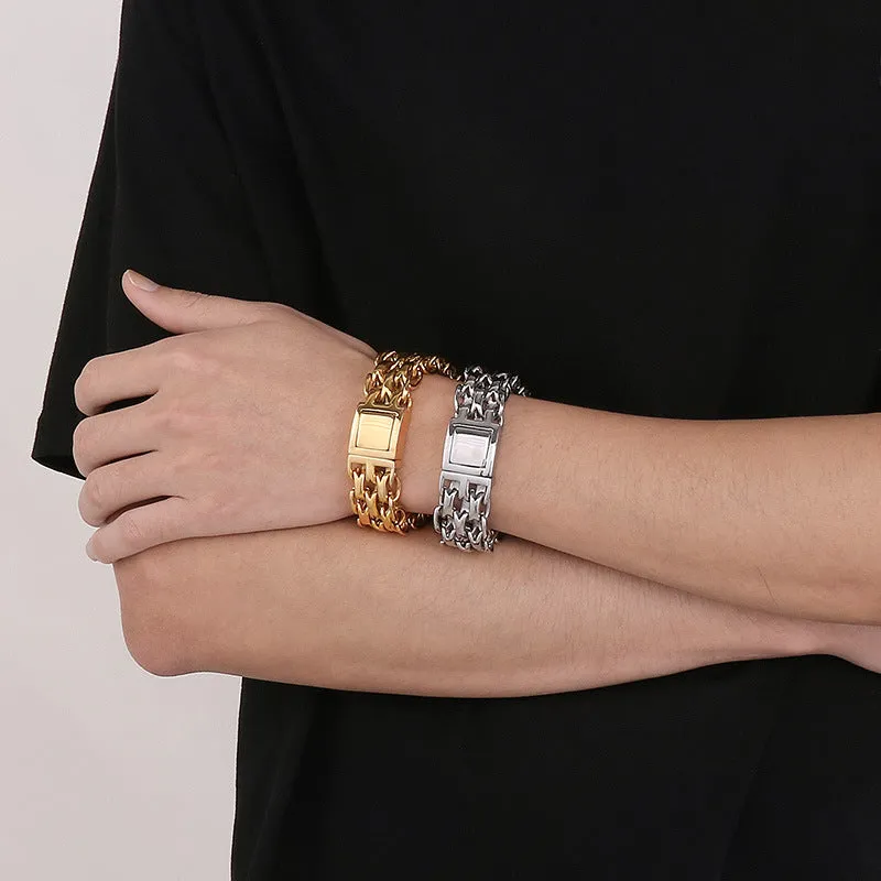 Stylish Hip-Hop-Inspired Double-Layer O-Chain Stainless Steel Men's Bracelet with Gold Plating