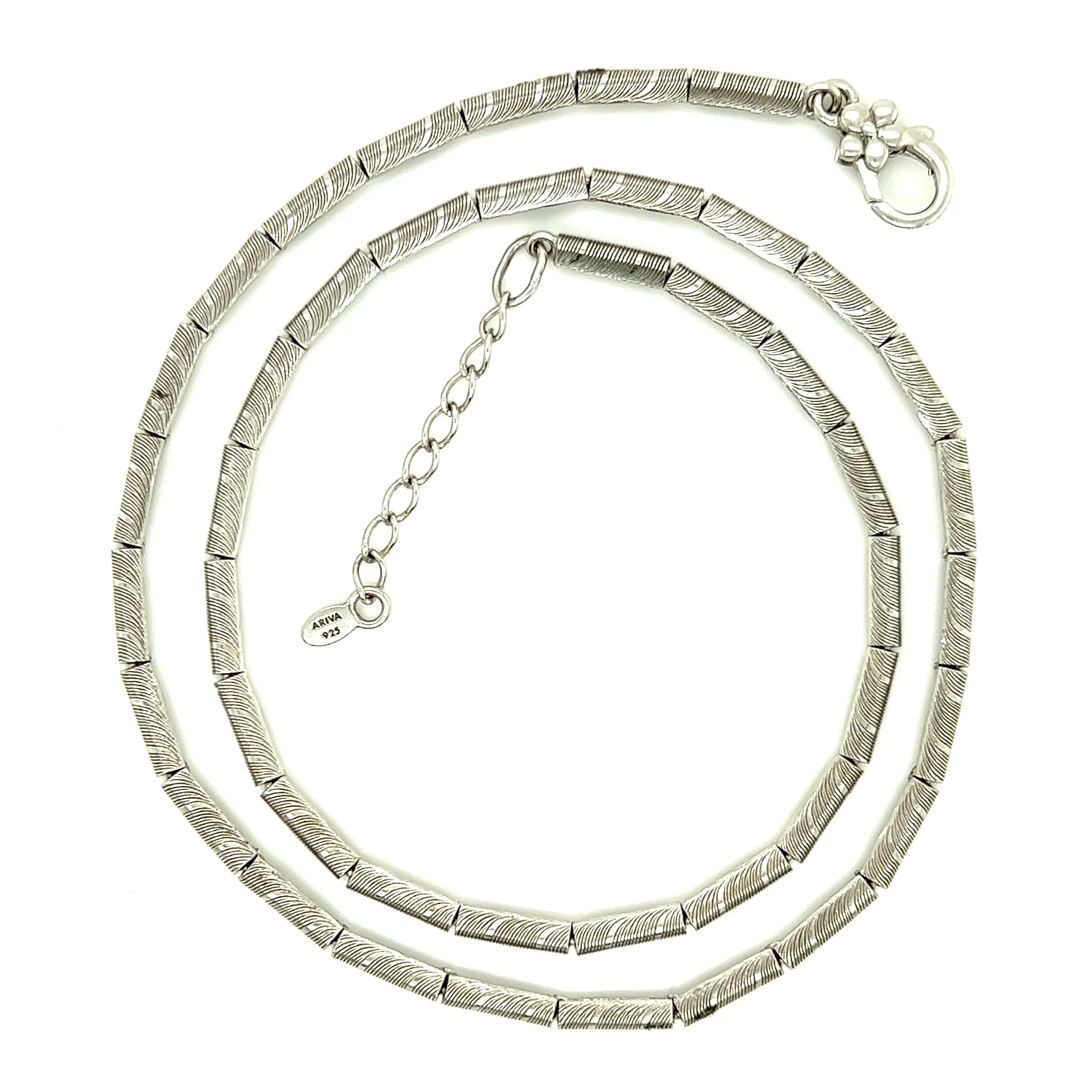 Textured Bar Link Necklace with Floral Claw Clasp in Sterling Silver