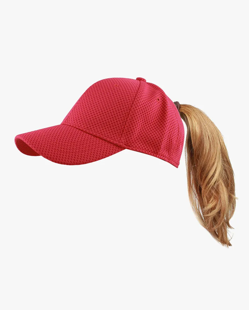 The Hat Depot - Women's Stretch Mesh Ponytail fitted baseball Cap