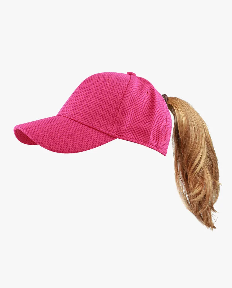 The Hat Depot - Women's Stretch Mesh Ponytail fitted baseball Cap