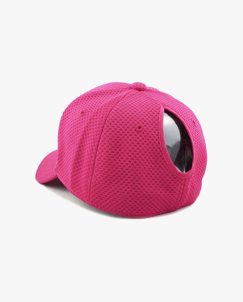 The Hat Depot - Women's Stretch Mesh Ponytail fitted baseball Cap