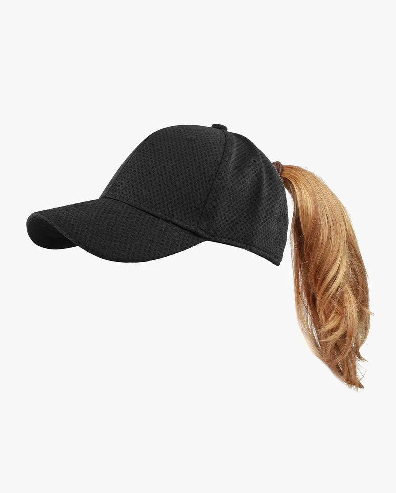 The Hat Depot - Women's Stretch Mesh Ponytail fitted baseball Cap